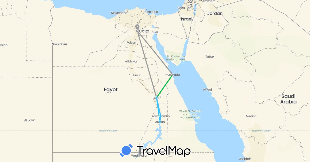TravelMap itinerary: driving, bus, plane, boat in Egypt (Africa)